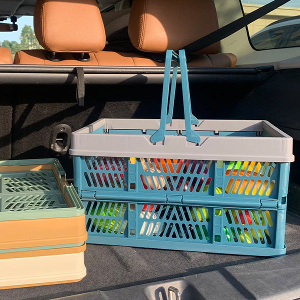 Large Collapsible Storage Basket With Handles Portable Folding Crate For Shopping Picnics & Car Trunk(Green) Storage Bins & Baskets