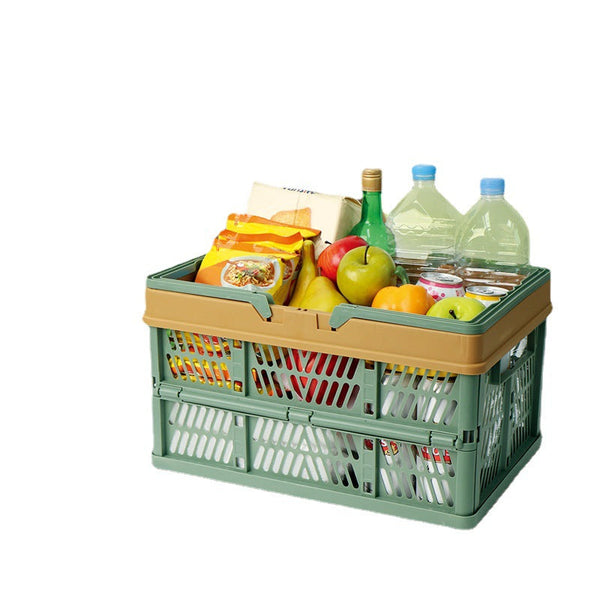 Large Collapsible Storage Basket With Handles Portable Folding Crate For Shopping Picnics & Car Trunk(Green) Storage Bins & Baskets