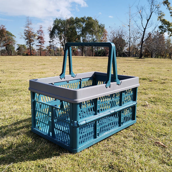 Large Collapsible Storage Basket With Handles Portable Folding Crate For Shopping Picnics & Car Trunk(Blue) Storage Bins & Baskets