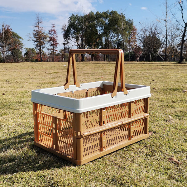 Large Collapsible Storage Basket With Handles Portable Folding Crate For Shopping Picnics & Car Trunk(Brown ) Storage Bins & Baskets
