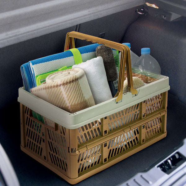 Large Collapsible Storage Basket With Handles Portable Folding Crate For Shopping Picnics & Car Trunk(Brown ) Storage Bins & Baskets