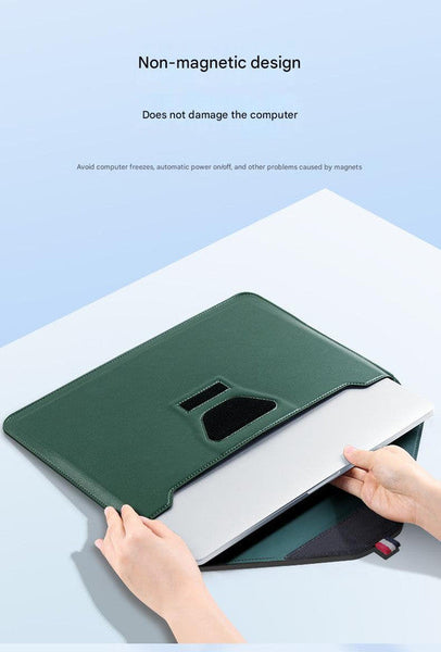 3 In 1 Pu Leather Laptop Sleeve With Stand & Mouse Pad + Accessory Pouch(Black) Laptop Cases & Bags