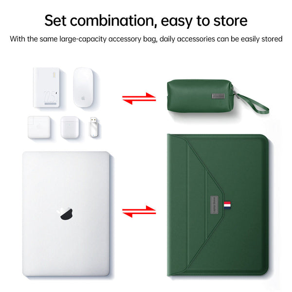 Elosung 3 In 1 Pu Leather Laptop Sleeve With Stand & Mouse Pad + Accessory Pouch(Brown) Laptop Cases & Bags
