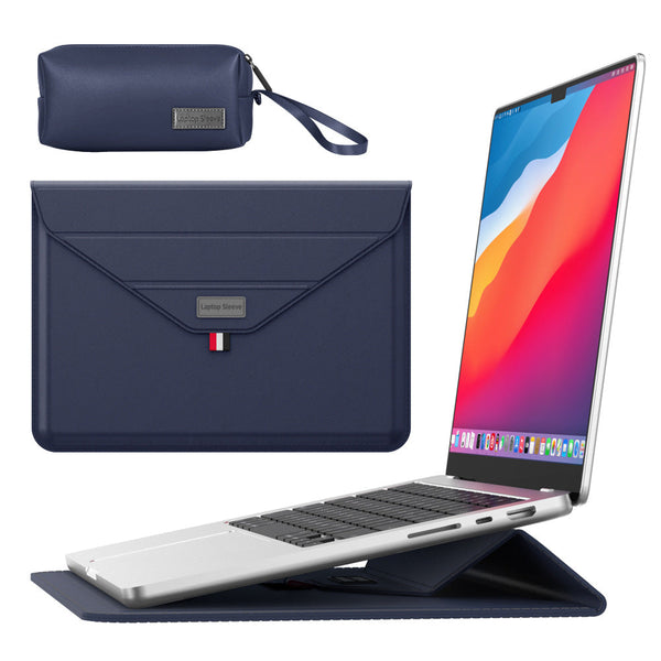3 In 1 Pu Leather Laptop Sleeve With Stand & Mouse Pad + Accessory Pouch(Dark Blue) Laptop Cases & Bags