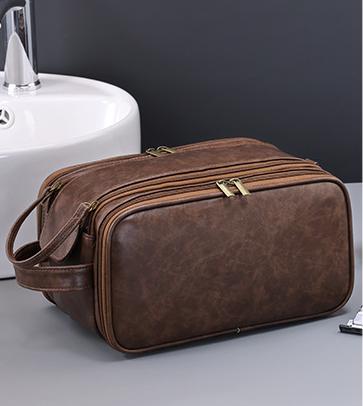 Large Capacity Pu Leather Toiletry Bag Multi Compartment Dopp Kit & Cosmetic Organizer(Tan) Makeup Bags & Cases