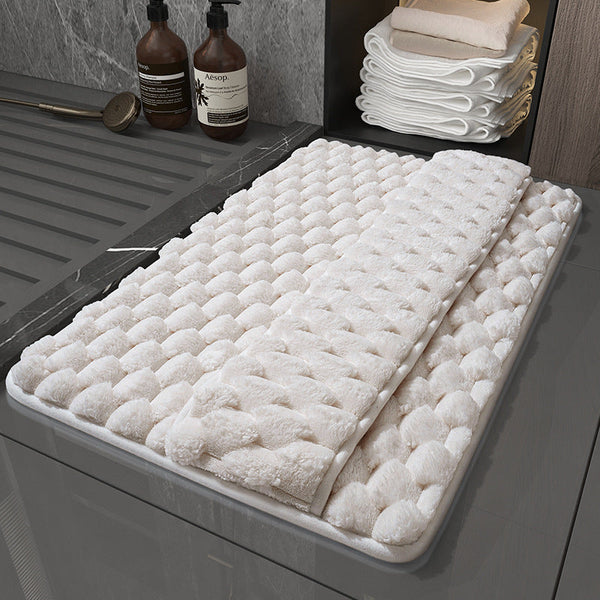 Luxury Plush Memory Foam Bath Mat With Foot Drying Panel Super Absorbent & Non Slip Bathroom Rug(Checkered Beige) Bath Mats Rugs & Toilet Covers