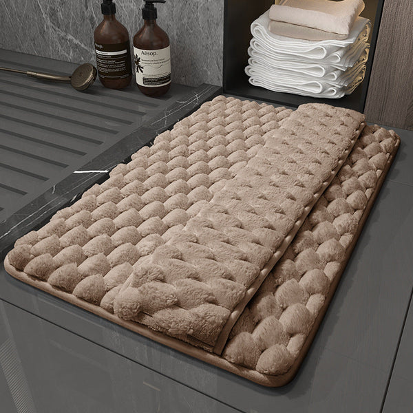 Luxury Plush Memory Foam Bath Mat With Foot Drying Panel Super Absorbent & Non Slip Bathroom Rug(Checkered Brown) Bath Mats Rugs & Toilet Covers