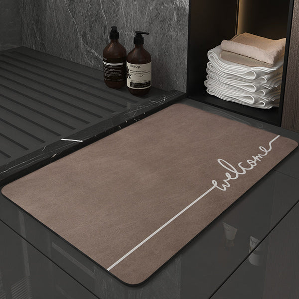 Super Absorbent Quick Dry Diatomite Bath Mat Non Slip Suede Finish Bathroom Floor Mat(Letter Brown) Bath Mats Rugs & Toilet Covers