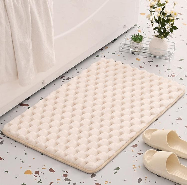 Plush Cobblestone Memory Foam Bath Mat Super Absorbent Non Slip & Machine Washable(Beige 50*80Cm) Bath Mats Rugs & Toilet Covers