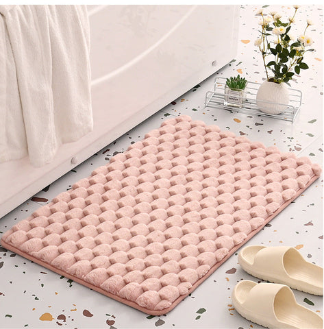 Plush Cobblestone Memory Foam Bath Mat Super Absorbent Non Slip & Machine Washable(Pink 50*80Cm) Bath Mats Rugs & Toilet Covers