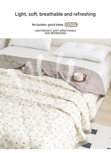 Lightweight Reversible Summer Quilt Soft Breathable Machine Washable Comforter 150X200cm Plaid Bear Quilt Covers
