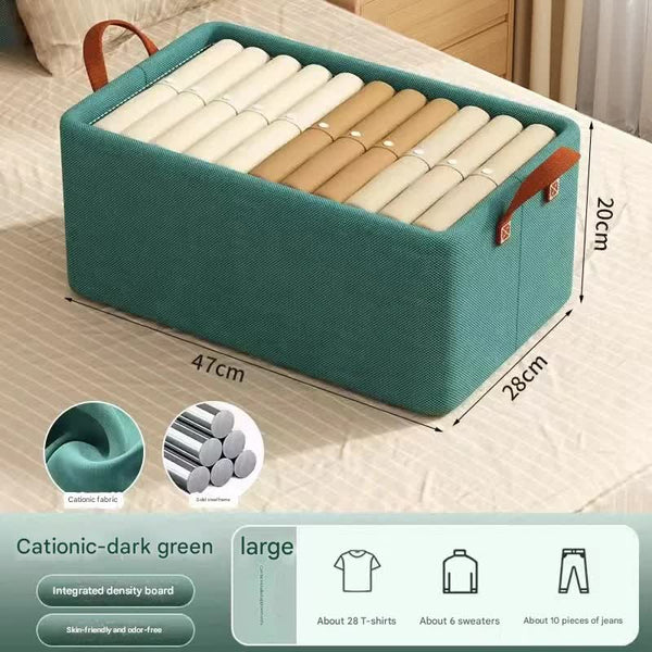 2Pc Foldable Fabric Storage Bin With Steel Frame & Handles 26L Stackable Closet Organizer Green Storage Bins & Baskets