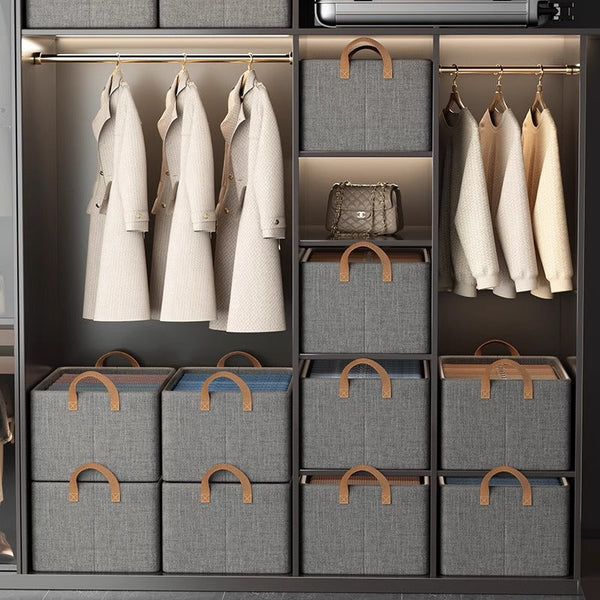 2Pc Foldable Fabric Storage Bin With Steel Frame & Handles 26L Stackable Closet Organizer Blue Storage Bins & Baskets