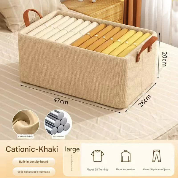 2Pc Foldable Fabric Storage Bin With Steel Frame & Handles 26L Stackable Closet Organizer Khaki Storage Bins & Baskets