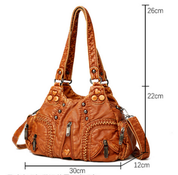 Yellow Women's Vintage Studded Hobo Bag Soft Washed Leather Multi Pocket Shoulder & Crossbody Purse Women's Bags & Handbags