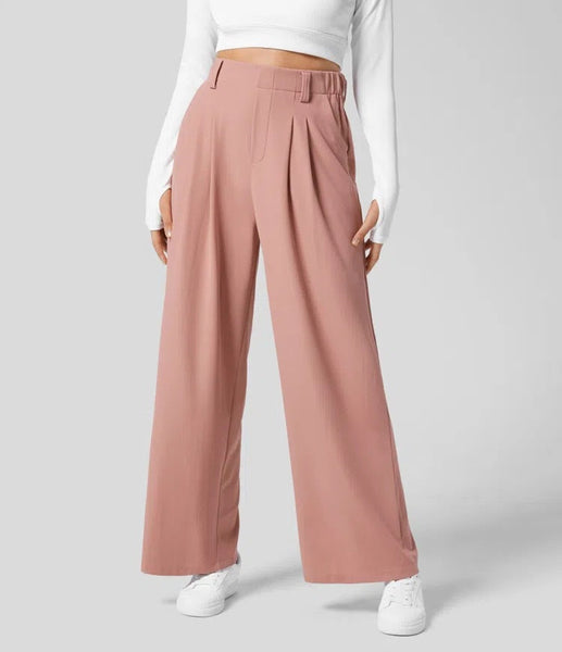 Pink Drapey High Waist Wide Leg Trousers Loose Fit Casual Long Pants For Women Women's Pants