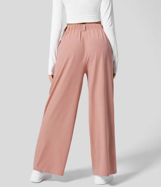 Pink Drapey High Waist Wide Leg Trousers Loose Fit Casual Long Pants For Women Women's Pants