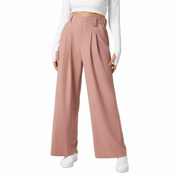 Pink Drapey High Waist Wide Leg Trousers Loose Fit Casual Long Pants For Women Women's Pants