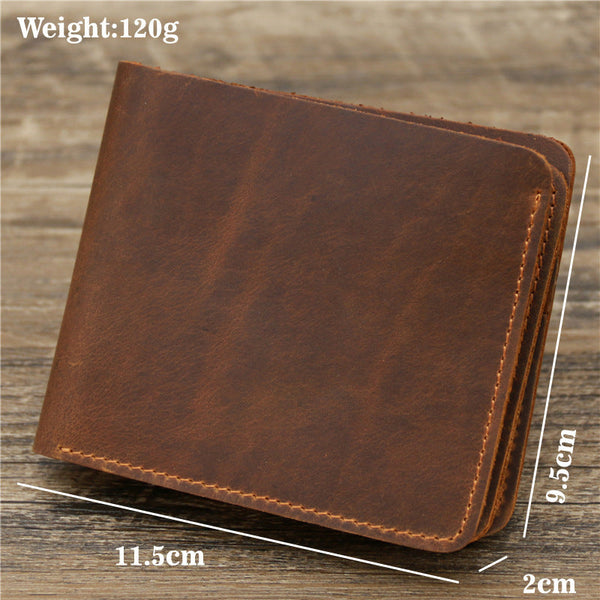 Red Brown Men's Crazy Horse Leather Wallet Genuine Bifold Card Holder Retro Rugged Top Grain Cowhide (11.5X2x9.5 Cm 120G) Wallets