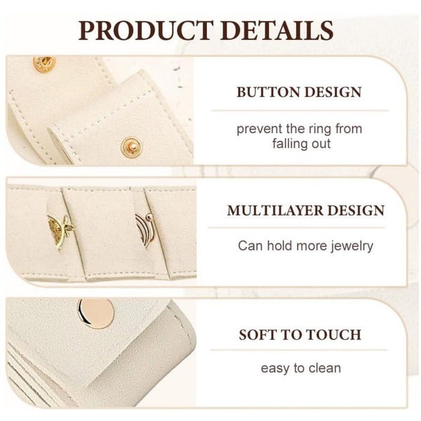 Beige Mini Jewelry Pouch Soft Velvet Travel Organizer For Rings And Earrings Compact Snap Button Storage Bag Ideal Daily Use Jewellery Holders & Organ