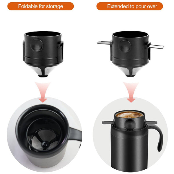 White Pour Over Coffee Maker Set Stainless Steel Insulated Travel Mug With Collapsible Reusable Dripper Filter For Camping Office And Home Other Coffe