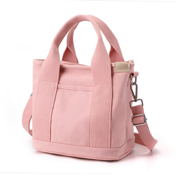 Pink Small Canvas Tote Bag Crossbody Lunch Handbag With Adjustable Strap Fits 9.7 Inch Tablet For Women Daily Work And Travel Knitting Totes & Cases