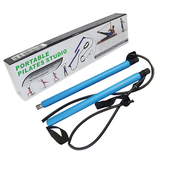 Blue Pilates Bar Kit With Resistance Bands Detachable Toning Stick For Home Gym Yoga & Stretching Durable Metal Core Resistance Trainers