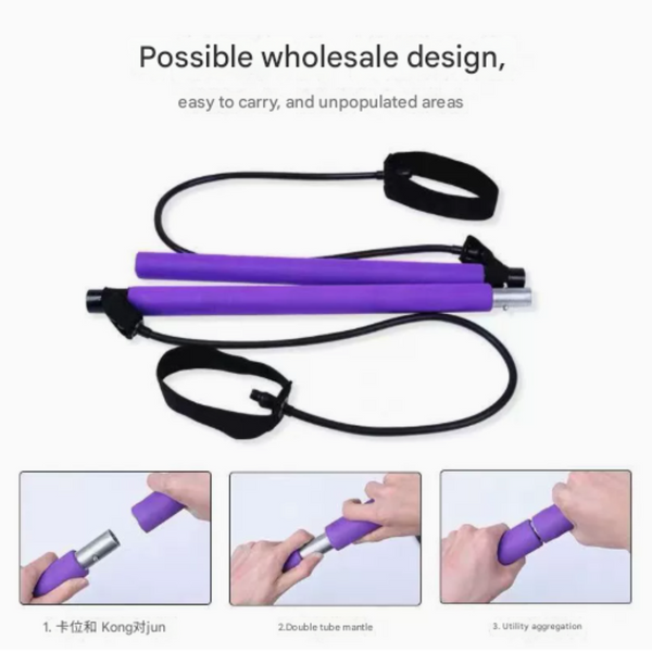 Blue Pilates Bar Kit With Resistance Bands Detachable Toning Stick For Home Gym Yoga & Stretching Durable Metal Core Resistance Trainers