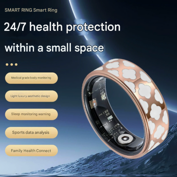 11# Striped Gold Smart Health Ring Tracker With Wireless Charging Case Titanium Steel Fitness Wearable For Heart Rate Sleep & Blood Oxygen Monitoring