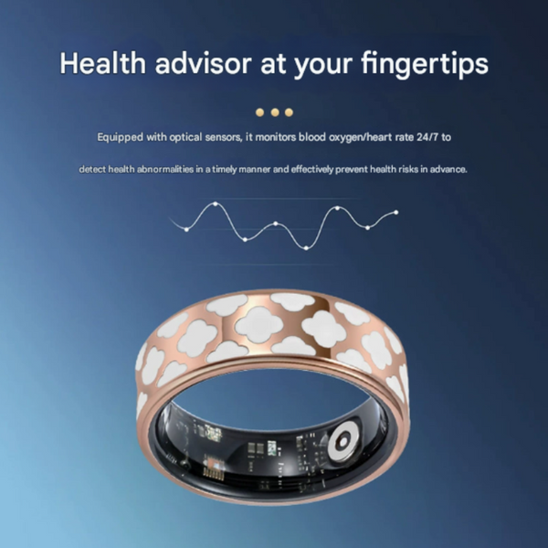 11# Striped Gold Smart Health Ring Tracker With Wireless Charging Case Titanium Steel Fitness Wearable For Heart Rate Sleep & Blood Oxygen Monitoring