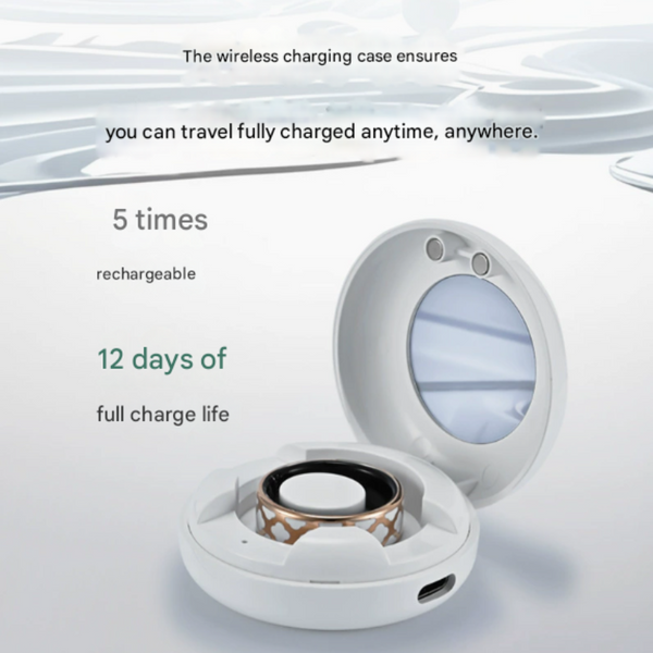 11# Striped Gold Smart Health Ring Tracker With Wireless Charging Case Titanium Steel Fitness Wearable For Heart Rate Sleep & Blood Oxygen Monitoring