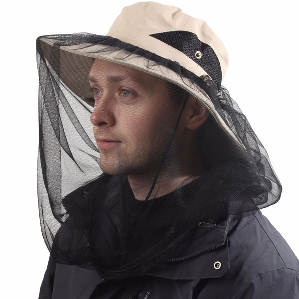 Khaki Outdoor Mosquito Head Net Hat With 40Cm Mesh Shield Wide Brim Sun Protection Bucket For Fishing And Hiking Quick Dry Breathable Cap Hats