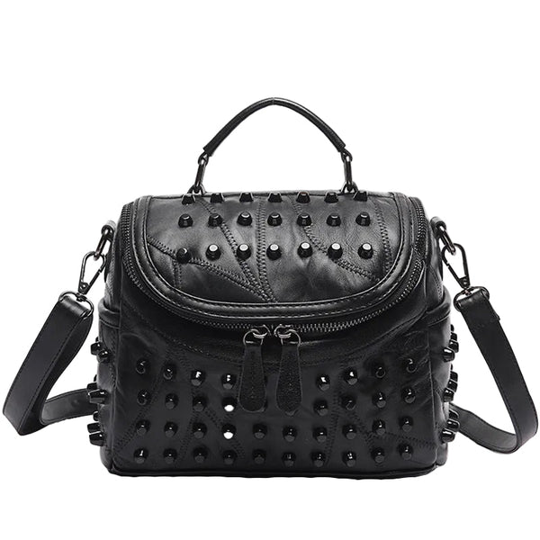 Women's Black Studded Handbag Soft Pu Leather Crossbody Shoulder Bag With Rivets Trendy Box Purse 22Cm For Travel Party Women's Bags & Handbags