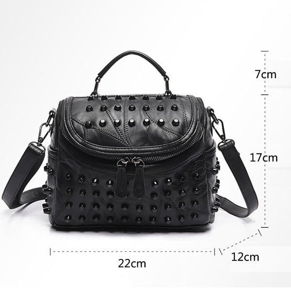 Women's Black Studded Handbag Soft Pu Leather Crossbody Shoulder Bag With Rivets Trendy Box Purse 22Cm For Travel Party Women's Bags & Handbags