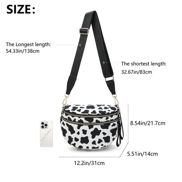 White And Beige Checkered Pattern Women's Large Crescent Crossbody Bag Lightweight Oxford Cloth Shoulder Sling Purse Adjustable Strap For Travel Gym &