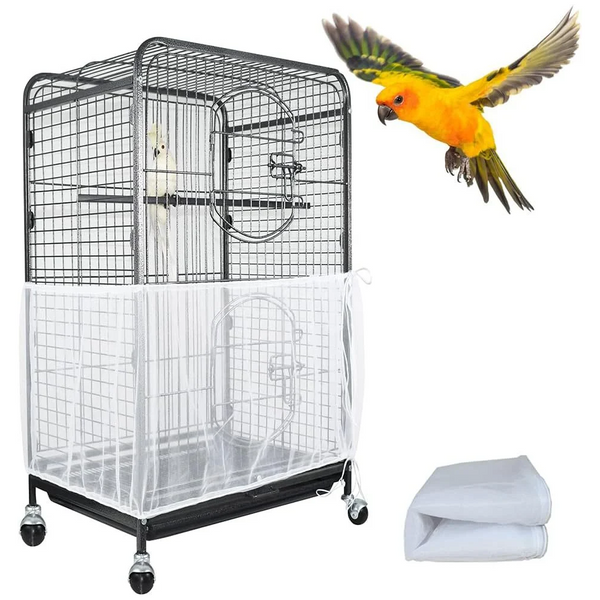 Xl White Circumference 220Cm Large Bird Cage Seed Catcher Net Cover Adjustable Mesh Guard Splash Proof Dust For Indoor Outdoor Cages Bird Cages