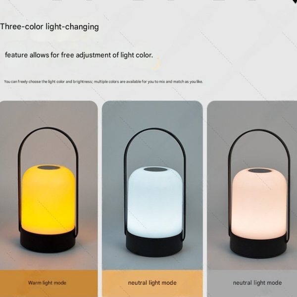 Black Led Table Lamp Rechargeable Touch Dimmable Lantern 3 Colour Modes Night Light For Bedroom Camping Outdoor Dining 20Cm Lamps