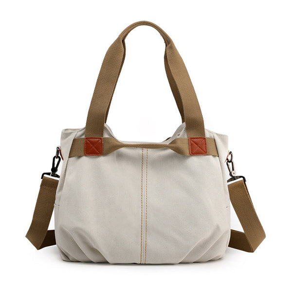 White Women's Retro Canvas Tote Bag Large Capacity Shoulder Handbag Adjustable Crossbody Strap 35Cm For Travel Work & Daily Use Women's Bags & Handbag