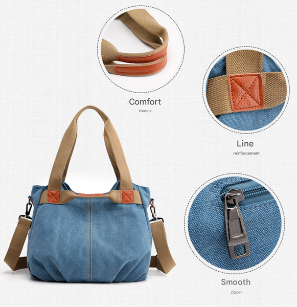 White Women's Retro Canvas Tote Bag Large Capacity Shoulder Handbag Adjustable Crossbody Strap 35Cm For Travel Work & Daily Use Women's Bags & Handbag
