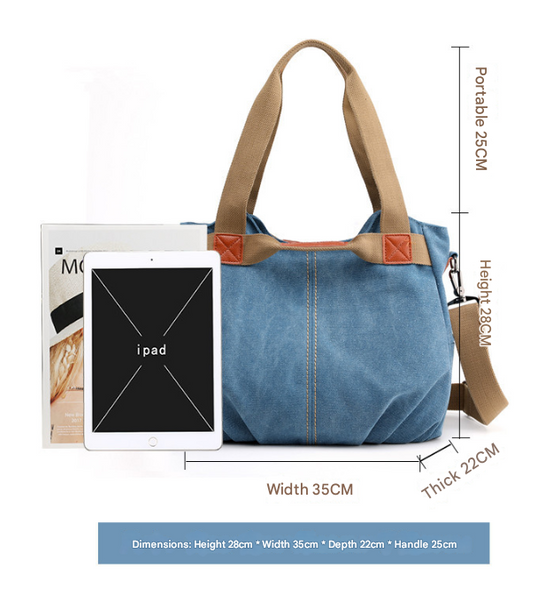 White Women's Retro Canvas Tote Bag Large Capacity Shoulder Handbag Adjustable Crossbody Strap 35Cm For Travel Work & Daily Use Women's Bags & Handbag