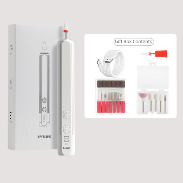 White Pro Electric Nail Drill Kit With 10 Bits Fast Quiet Rechargeable Manicure & Pedicure Tools & Kits