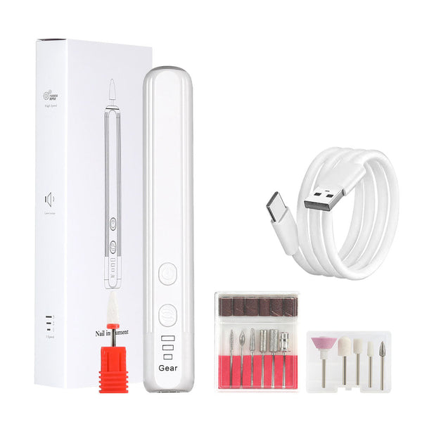 White Pro Electric Nail Drill Kit With 10 Bits Fast Quiet Rechargeable Manicure & Pedicure Tools & Kits