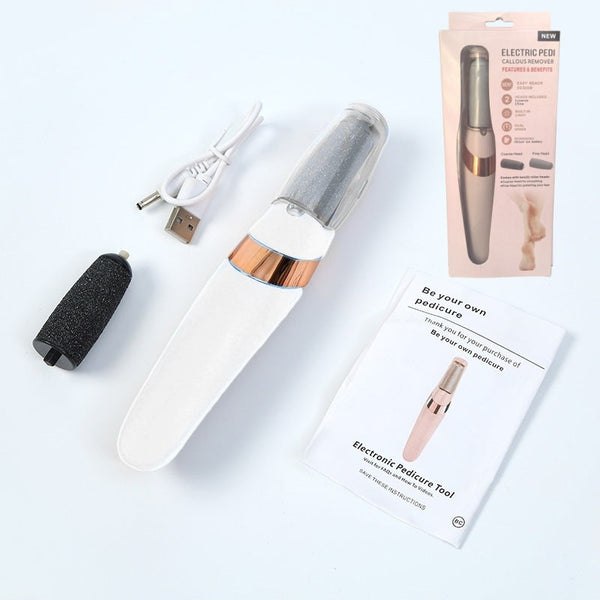 White Wireless Electric Foot Grinder With Two Heads Automatic Pedicure Tool For Removing Callus And Dead Skin Portable Small Handheld Design & Usb Rec