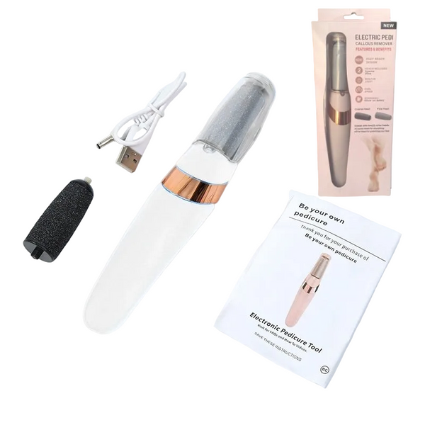 White Wireless Electric Foot Grinder With Two Heads Automatic Pedicure Tool For Removing Callus And Dead Skin Portable Small Handheld Design & Usb Rec