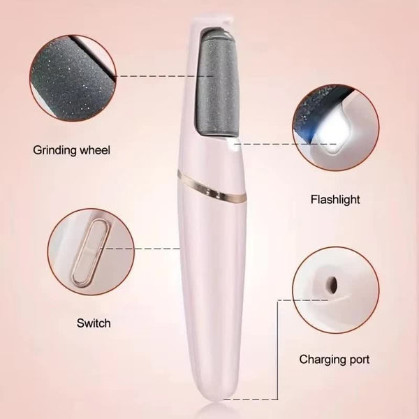 White Wireless Electric Foot Grinder With Two Heads Automatic Pedicure Tool For Removing Callus And Dead Skin Portable Small Handheld Design & Usb Rec