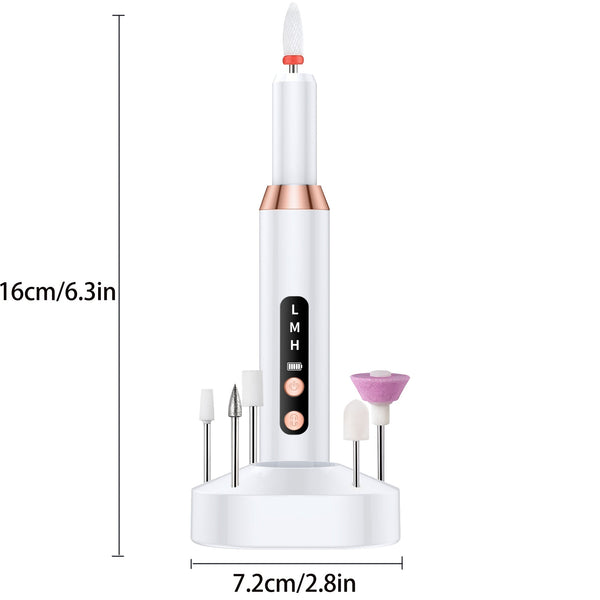White Cordless Electric Nail Drill Kit Portable Manicure Pedicure Polisher With 12 Bits Electric Files & Tools