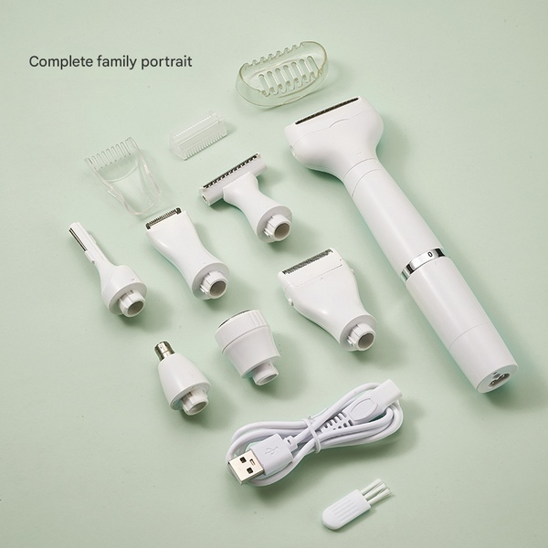 White 7 In 1 Multifunctional Electric Shaver For Women Usb Rechargeable Painless Hair Removal Epilator With Washable Heads Face Body & Eyebrows Women'