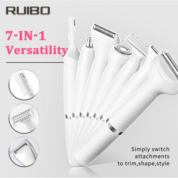 White 7 In 1 Multifunctional Electric Shaver For Women Usb Rechargeable Painless Hair Removal Epilator With Washable Heads Face Body & Eyebrows Women'
