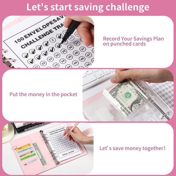 White 100 Envelope Savings Challenge Binder A5 Budget Planner & Money Organizer With Zipper Pockets Perfect For Couples Families School Supplies