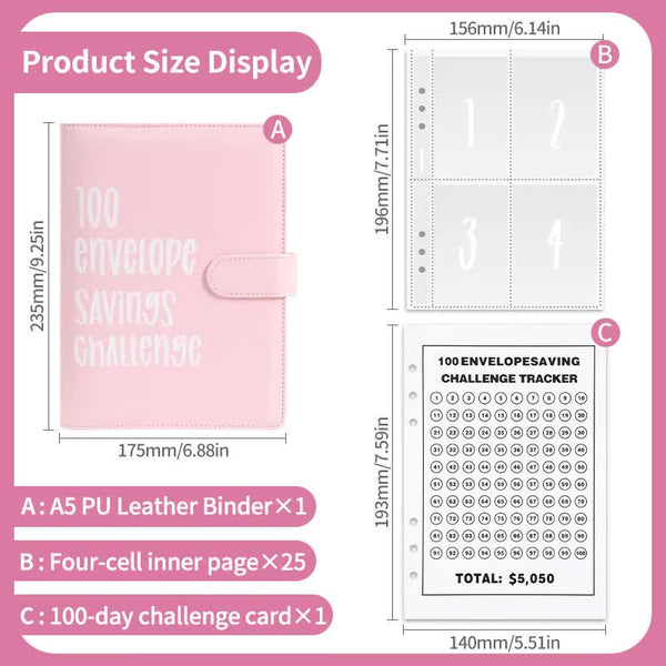 White 100 Envelope Savings Challenge Binder A5 Budget Planner & Money Organizer With Zipper Pockets Perfect For Couples Families School Supplies